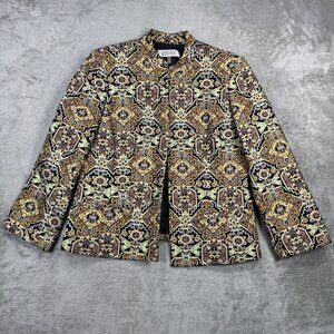 Vintage Kasper Tapestry Jacket Structured Gobelin Brocade Pattern Open Blazer 12